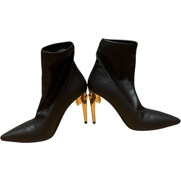 Giuseppe Zanotti G-Heel Black Leather Sock Boot Gold Lightning Bolt Women’s 8.5 - Picture 6 of 11
